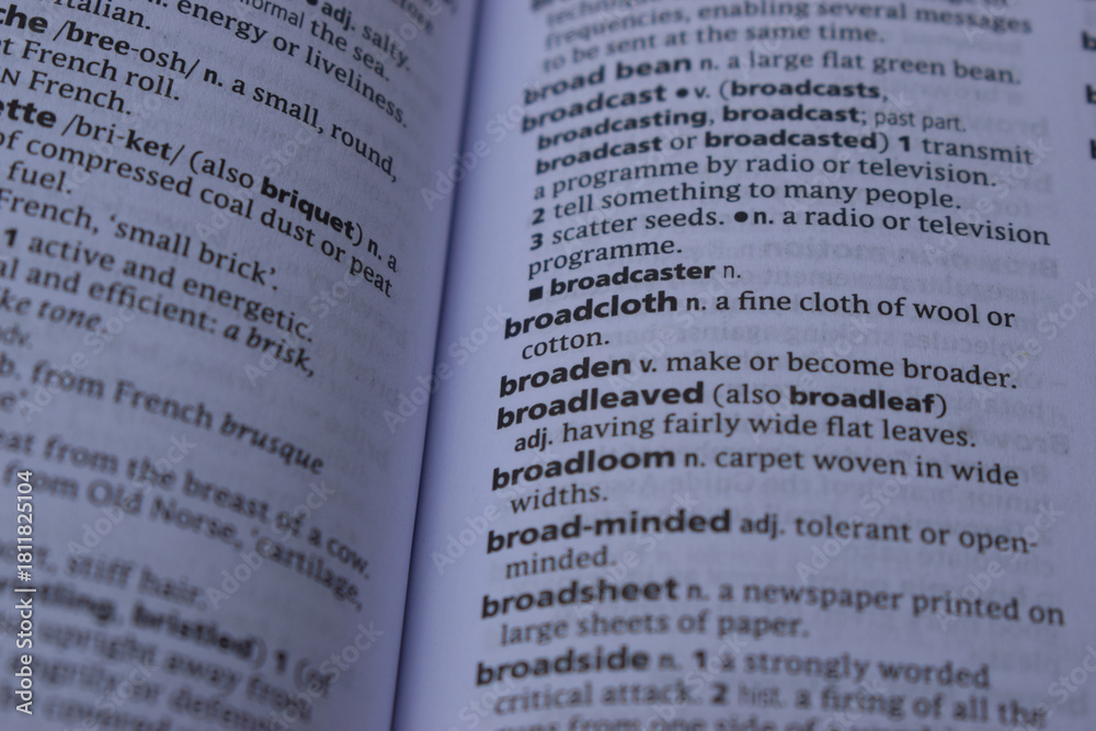 Obraz premium Close Up Of English Definition Dictionary Page Word Of - broadcloth