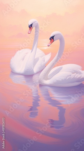 Minimal space swans animal bird reflection.