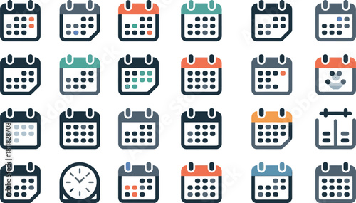 Collection of calendar icons in various styles representing time management scheduling appointments deadlines and important dates for business and personal use