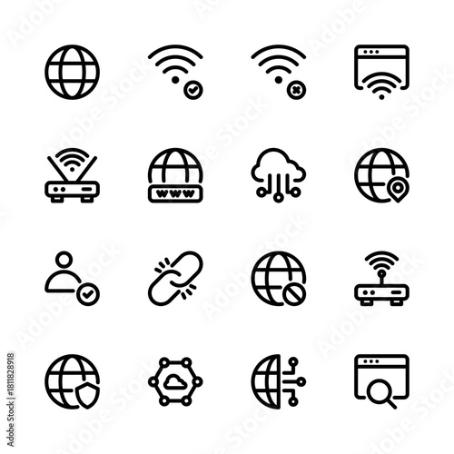 Internet icon set. Website, web, online, technology, router, connection icon. Line icon set.