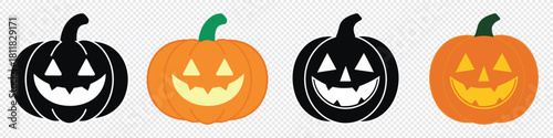 Angry Halloween Pumpkin icon set. Orange silhouette. pumpkin, halloween, icon, ghost, Halloween scary pumpkin.  Vector Illustration.