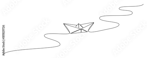One continuous line drawing of paper boat. Origami ship concept for success leadership of business.vector illustration eps 10