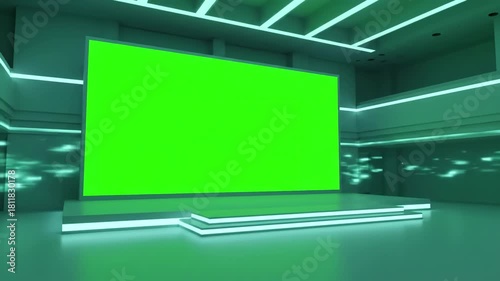 Green Screen Mockup Display with motion empty stage design for and corporate identity in hall blank graphic resources scene event led night light staging animation loop 4k 3d render distortion