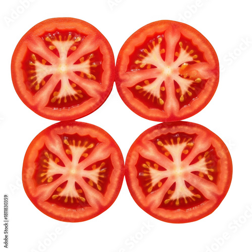 sliced tomatoes arranged neatly on transparent background