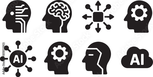 Artificial Intelligence Icons Brain Technology Circuits