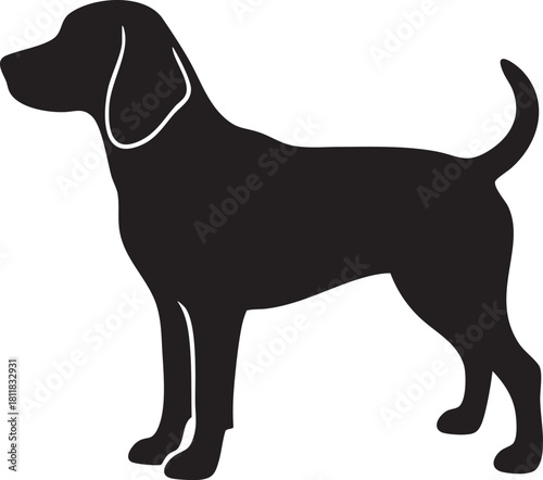 Black and white vector silhouette of a cute sitting puppy