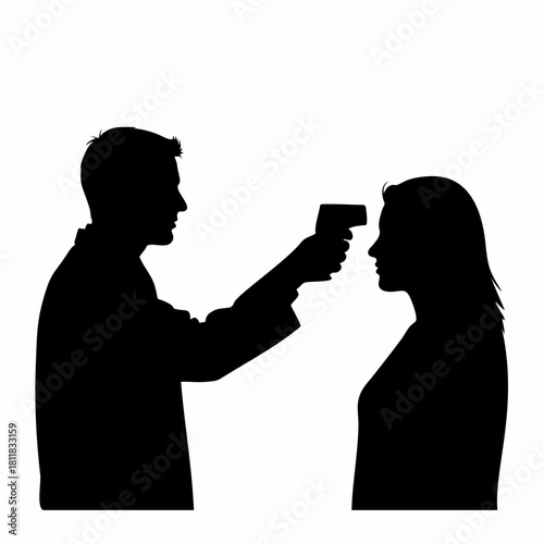silhouette vector of a doctor checking a patient's body temperature