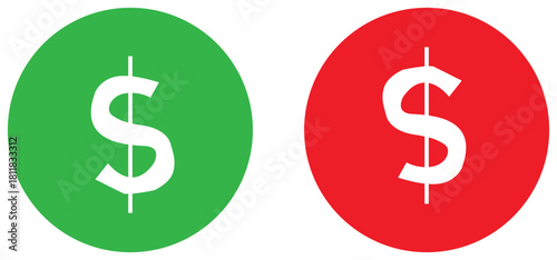 Green Circle with Dollar Sign and Red Circle with Dollar Sign money finance