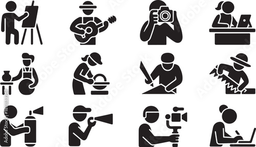 Diverse Professions and Hobbies Icon Set artist painting