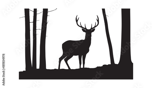  Majestic stag silhouette standing proudly among tall trees in a forest