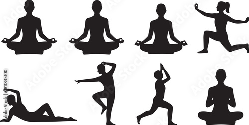Diverse Yoga Poses Silhouettes Collection meditation