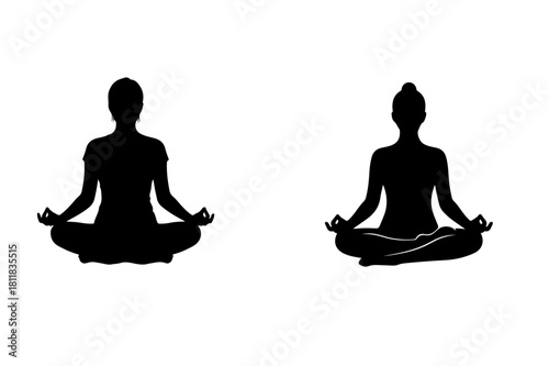 Two yoga silhouettes meditating in lotus position