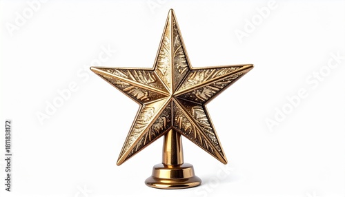 Star-shaped Christmas tree topper with metallic shine, displayed on a white background