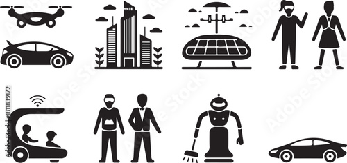 Smart City and Automation Icon Collection drone autonomous car