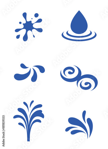 水滴やしぶき、渦巻きなどの水アイコン素材