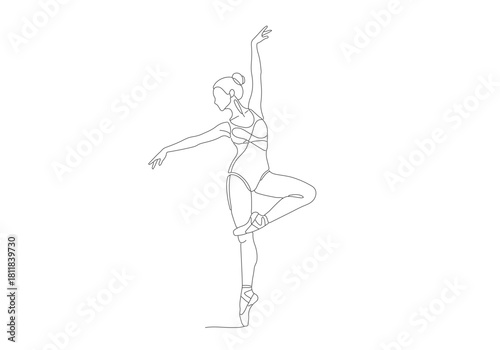 Graceful Ballerina Pose Continuous Line Art Drawing - Elegant Dancer Minimalist Vector Illustration