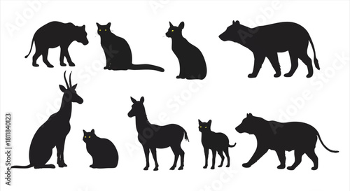 Silhouette Collection Diverse Wildlife Featuring Felines, Deer, and Other Majestic Animals in Black