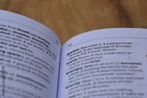 Close Up Of English Definition Dictionary Page Word Of - breve