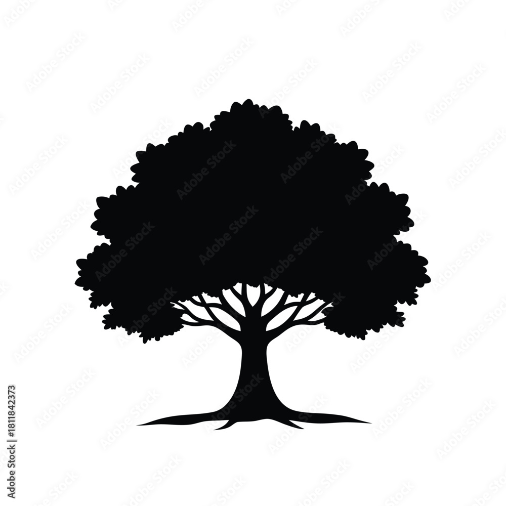 Fototapeta premium Majestic oak tree silhouette isolated on white background