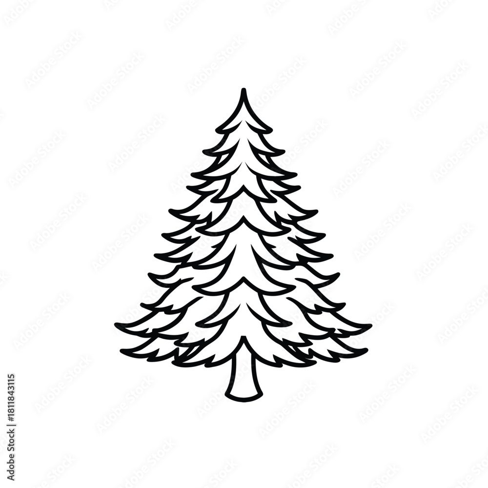 Obraz premium Simple pine tree outline graphic on white background