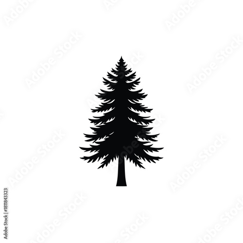 Minimalist pine tree silhouette on a clean white background