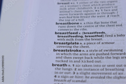 Definition Of English Dictionary Close Up Of Page With Word - breastfeed