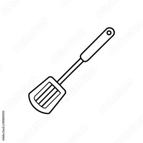 Simple line art illustration of a kitchen spatula on a clean white background