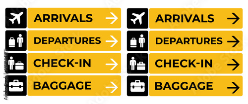 Airport Sign, Airport board airline sign, departures, arrivals, check in, baggage information