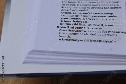 English Dictionary Page Close Up With The Word Of -breathalyser