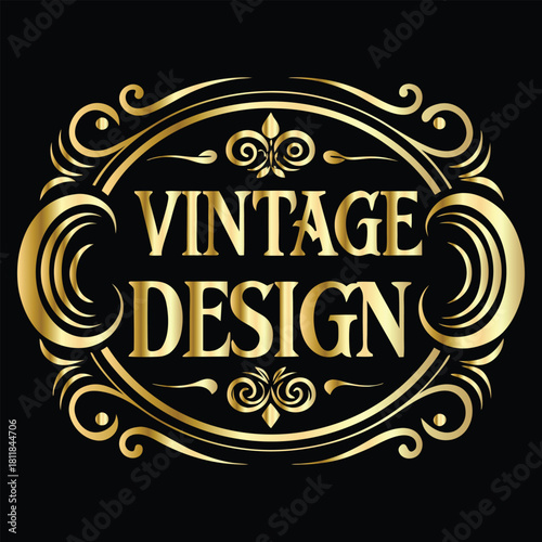 Vector golden frame. Elegant element for design in Eastern style, place for text. Floral golden border. Lace illustration for invitations and greeting cards.
Vintage gold frame on black background. 