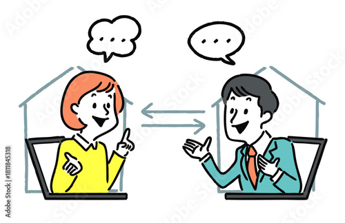 オンラインで会議する男性女性