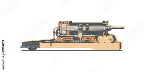 Vintage letterpress printing machine illustration showcases intr.