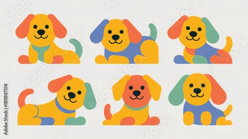 Cute Colorful Puppy Illustrations Set – Adorable Cartoon Dogs, Playful Pet Graphics, Kids Clipart for Stickers, Posters, Nursery Decor & Animal Designs