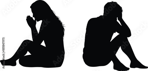 Three black silhouette children with arms raised in joy on white background vector