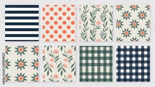 Stylish Seamless Patterns – Stripes, Polka Dots, Floral, Leaf, Gingham & Botanical Designs – Modern Minimal Aesthetic Pattern Collection