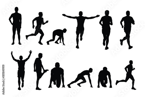 Silhouette Set of Runners and Sprinters in Various Poses 