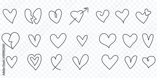 Black crayon hand drawn hearts set. Childish doodled heart collection. Grunge rough brush stroke romance love element pack for collage, poster, sticker. Sketched wax pencil symbols. Vector valentine 