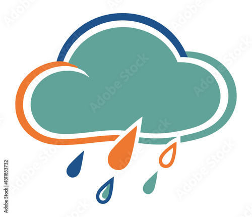 Illustration of a cloud with raindrops, used to represent weather or climate isolated on