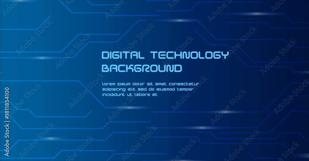 Fototapeta premium Modern Blue Circuit Interface Background. Sleek technology header with connected microchip lines and futuristic UI shapes.
