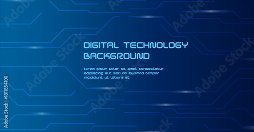 Modern Blue Circuit Interface Background. Sleek technology header with connected microchip lines and futuristic UI shapes.