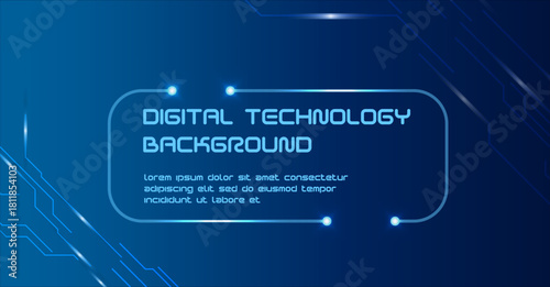 Abstract Digital Technology Display. Gradient blue tech screen with subtle glowing circuits and minimal interface text.