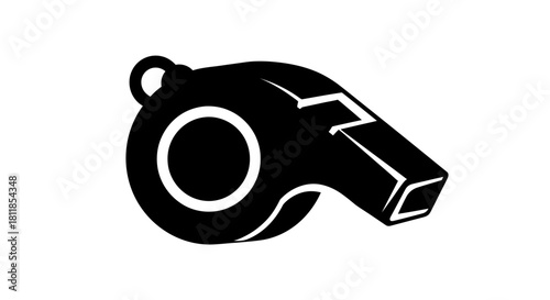 Black silhouette icon of a sports whistle on a plain white background.