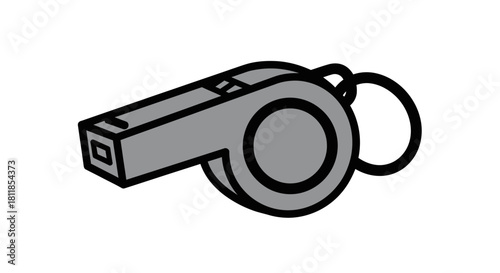 Illustration of a gray whistle with a black ring, isolated on white.