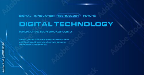 Blue Digital Tech Interface Background Clean futuristic UI layout with glowing circuit lines on a dark blue digital grid.