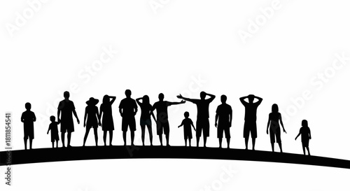 Black silhouette of a large diverse group of people standing together.