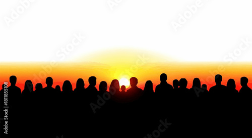 Silhouetted Crowd at Sunset - A Gathering of People.