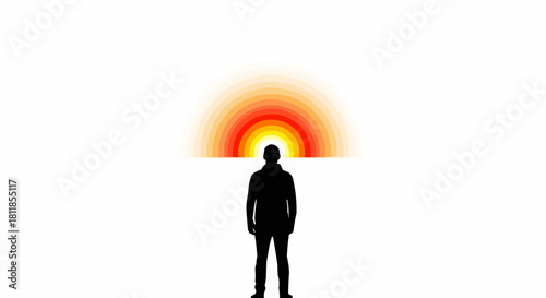 Silhouette of a person standing, looking towards a bright, glowing light.
