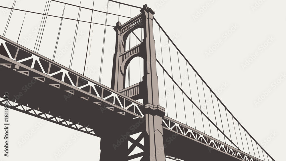 Fototapeta premium Detailed drawing of brooklyn bridge in vector format, showcasing its challenging structure and golden gates dominance. Suitable for travel designs.