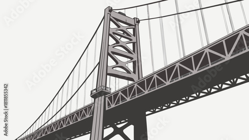 Brooklyn bridge vector low angle graphic ideal for city skyline designs, travel brochures, urbanthemed websites, and new york city promotions.