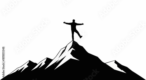 Silhouette of a Person Standing on a Mountain Peak.